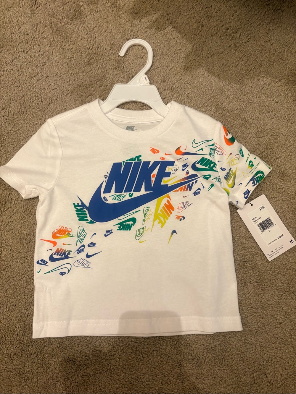 Nike White Tee with Multicolor Logo